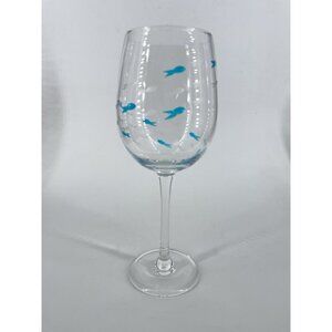 Cynthia Rowley Nautical OCEANIC Etched Blue Fish 16oz Wine Glass SET 1